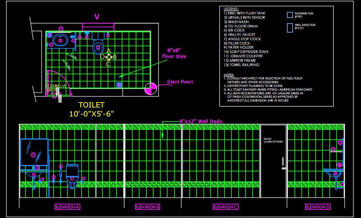 Toilet CAD Drawing (10'x5'-6)- Free Autocad File